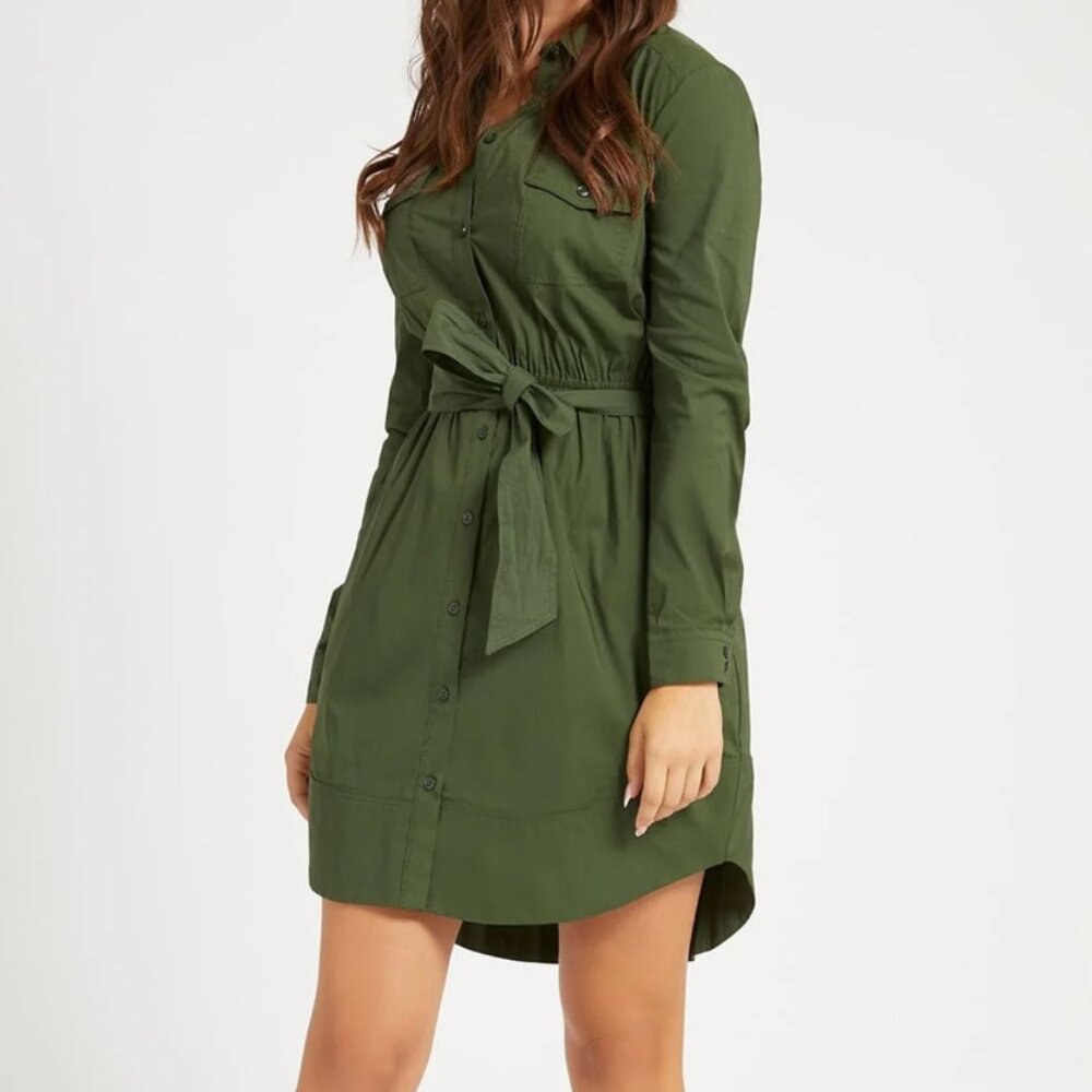 NWT! GUESS Women's Long Sleeve Botton Down Shirtdress Green Size S